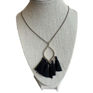 Black and Gold Extra Long Fringe Necklace